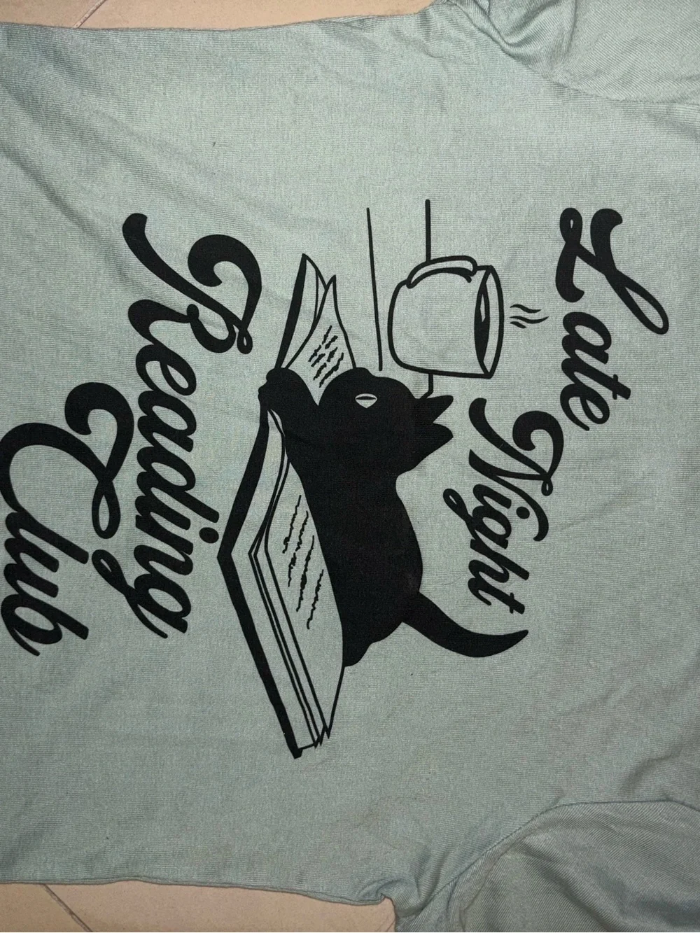 Mighty Fine Sage Green 'Late Night Reading Club' Cat Graphic Tee